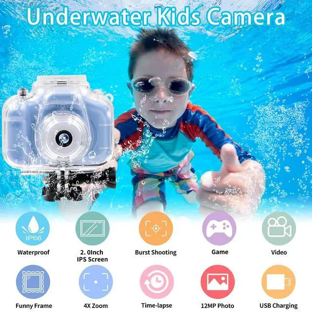 Alt view image 2 of 7 - Kids Waterproof Camera 12MP 1080P Digital Camera with 32GB Card & Case | Underwater Diving Camera for Boys Girls 3-12, Kids Video Camera Indoor Outdoor Action Cameras Best Christmas Birthday Gifts