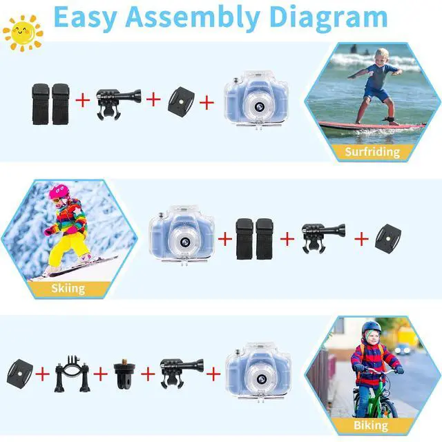 Alt view image 5 of 7 - Kids Waterproof Camera 12MP 1080P Digital Camera with 32GB Card & Case | Underwater Diving Camera for Boys Girls 3-12, Kids Video Camera Indoor Outdoor Action Cameras Best Christmas Birthday Gifts