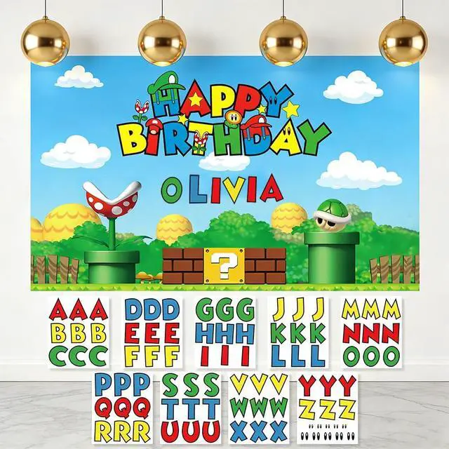 Main image of Personalized Birthday Backdrop with Name Option-Custom DIY Alphabet Stickers for Birthday Party Decoration Wall Decor Backdrop(5.9x3.6ft)