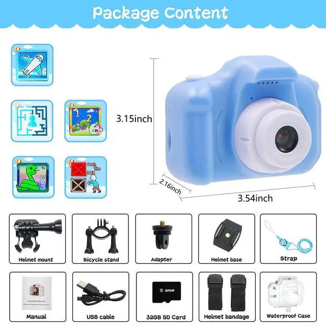 Alt view image 7 of 7 - Kids Waterproof Camera 12MP 1080P Digital Camera with 32GB Card & Case | Underwater Diving Camera for Boys Girls 3-12, Kids Video Camera Indoor Outdoor Action Cameras Best Christmas Birthday Gifts