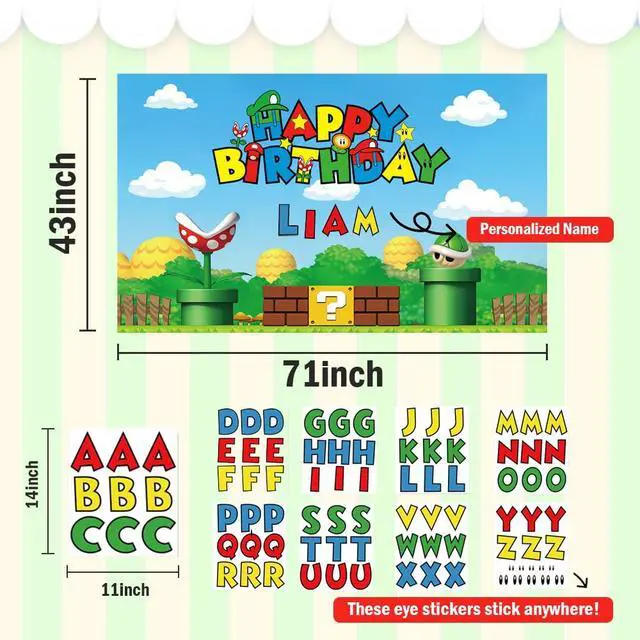 Alt view image 4 of 5 - Personalized Birthday Backdrop with Name Option-Custom DIY Alphabet Stickers for Birthday Party Decoration Wall Decor Backdrop(5.9x3.6ft)
