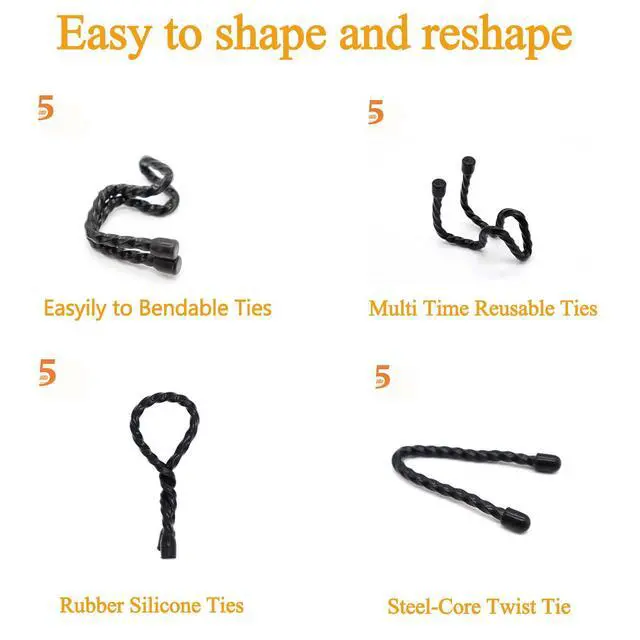 Alt view image 5 of 7 - 24PCS Black Silicone Cable Ties, Reusable Rubber Twist Ties | Bendable Cable Ties for Bundling and Holding, All Purpose Cord Tie for Indoor and Outdoor6inch, 12inch, 18inch