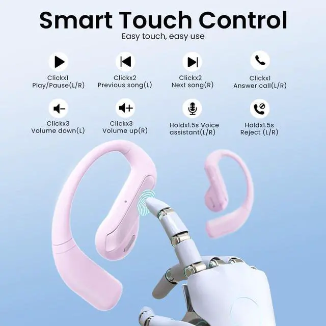 Alt view image 3 of 7 - Open Ear Bluetooth 5.3 Earbuds, Wireless Headphones Sport Over Earphones Built-in Mic with Ear Hooks, 58H Playtime Ear Buds Fast Charging, IPX7 Waterproof for Running/WorkoutPurple