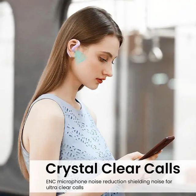 Alt view image 6 of 7 - Open Ear Bluetooth 5.3 Earbuds, Wireless Headphones Sport Over Earphones Built-in Mic with Ear Hooks, 58H Playtime Ear Buds Fast Charging, IPX7 Waterproof for Running/WorkoutPurple
