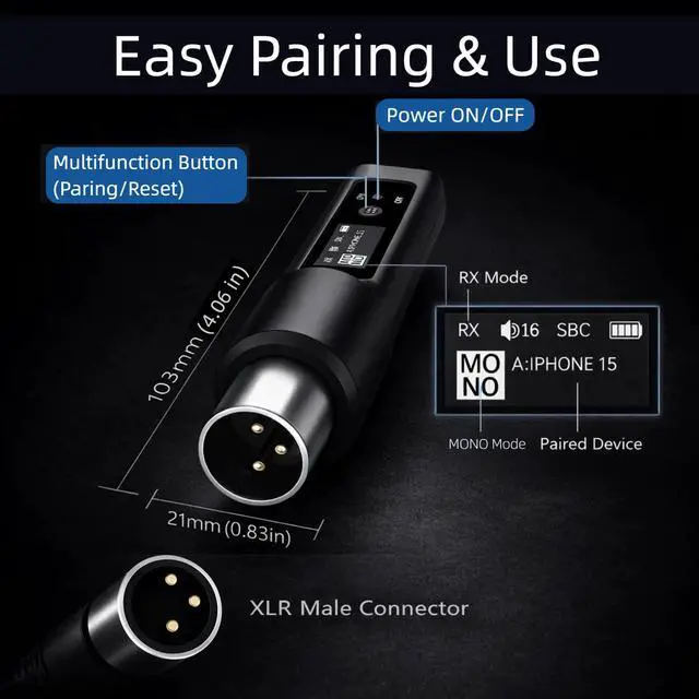 Alt view image 4 of 7 - Wireless XLR Bluetooth Receiver, High-Fidelity Audio
