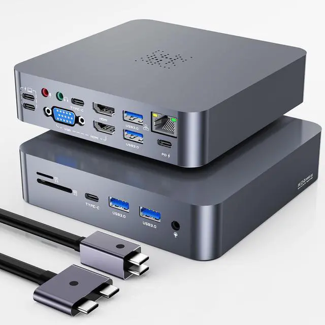 Main image of 18-in-2 MacBook Docking Station Dual 4K Monitor for M1-M5 Pro/Max, USB C Docking Station with 100W Power Delivery, MacBook Dock with 2 HDMI, VGA, 6 USB, 1Gbps RJ45, USB 3.0 SD/TF, Audio