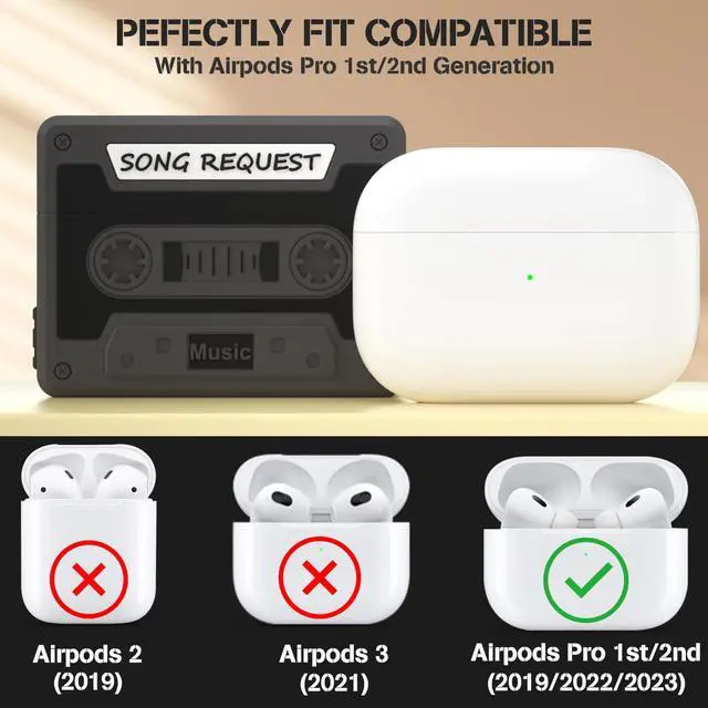Alt view image 2 of 7 - Compatible AirPods Pro 2 Case, Cassette Tape Recorder Design, Shockproof Protective Skin Case