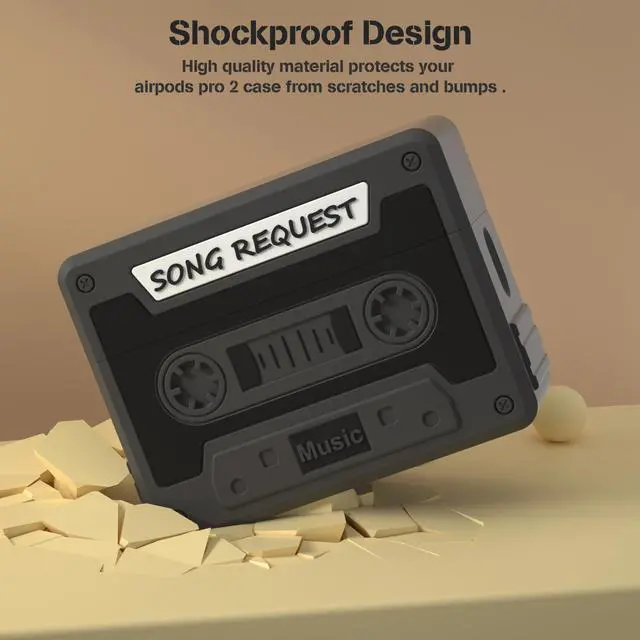 Alt view image 3 of 7 - Compatible AirPods Pro 2 Case, Cassette Tape Recorder Design, Shockproof Protective Skin Case