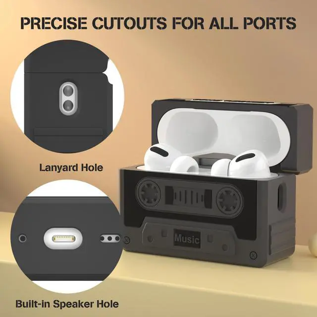 Alt view image 4 of 7 - Compatible AirPods Pro 2 Case, Cassette Tape Recorder Design, Shockproof Protective Skin Case
