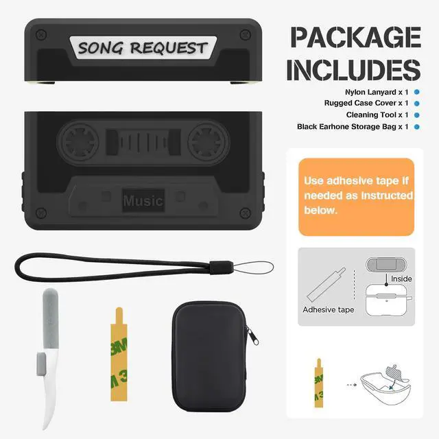 Alt view image 7 of 7 - Compatible AirPods Pro 2 Case, Cassette Tape Recorder Design, Shockproof Protective Skin Case