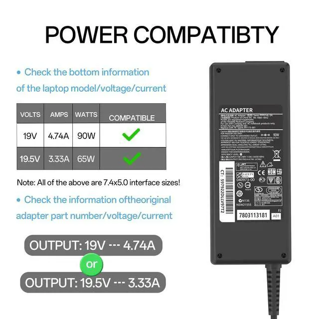 Alt view image 2 of 7 - 90W 4.74A AC Adapter Fit for HP L40098-001 All-in-One Desk 22 24 27 G1 ProDesk 400 600 G1 G2 G3 G4 G5 G6 Desktop Mini PC EliteDesk 800 G2 G3 G4 G6 G8 Power Supply