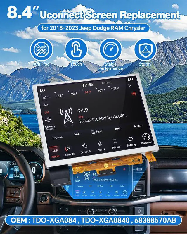 Alt view image 2 of 7 - TDO-XGA084 8.4" Uconnect Screen Replacement, Uconnect 4C UAQ LCD Monitor Touch-Screen for 2018-2023 Jeep Dodge RAM Chrysler, 68388570AB