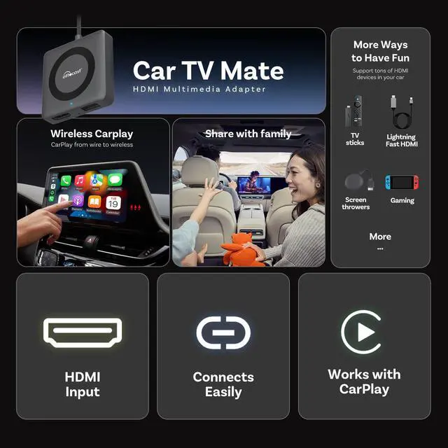 Alt view image 2 of 7 - HDMI Car Adapter with Wireless CarPlay for iPhone | Converts Factory Wired CarPlay to Wireless,Plug & Play,Fast Stable Connection,HDMI Output,Not for Android Auto