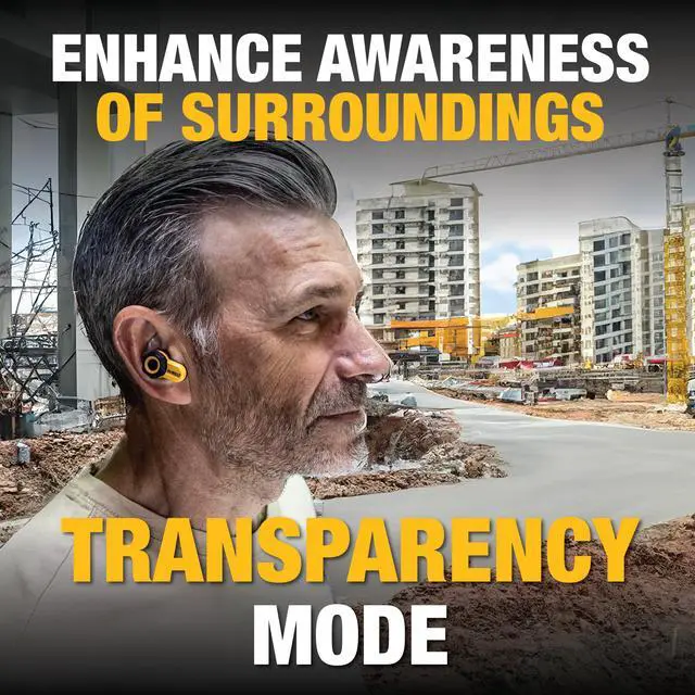 Alt view image 4 of 7 - Heavy Duty Bluetooth Jobsite Pro X2 ANC True Wireless Earbuds, Active Noise Cancelling Work Earbuds, Turn Dial Controls, 10Hr Runtime (40+ w/Case), 4 EQ Modes, IP54
