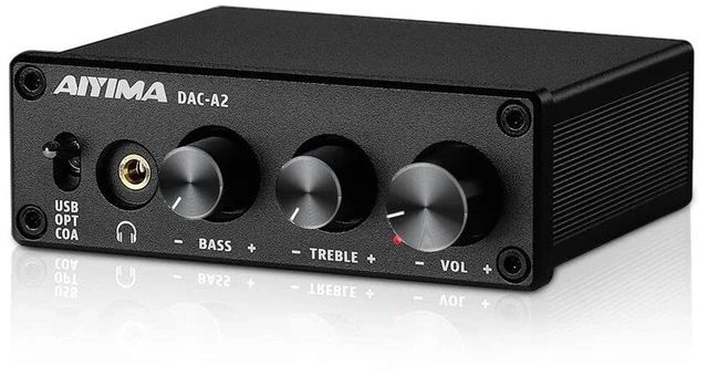 Main image of DAC-A2 Headphone Amplifier & Desktop DAC for PC, MAC and Gaming Plug & play 24Bit/192kHz DAC amp.Adds Bass/Treble control & RCA/3.5mm Outputs,USB/Optical/Coaxial Input