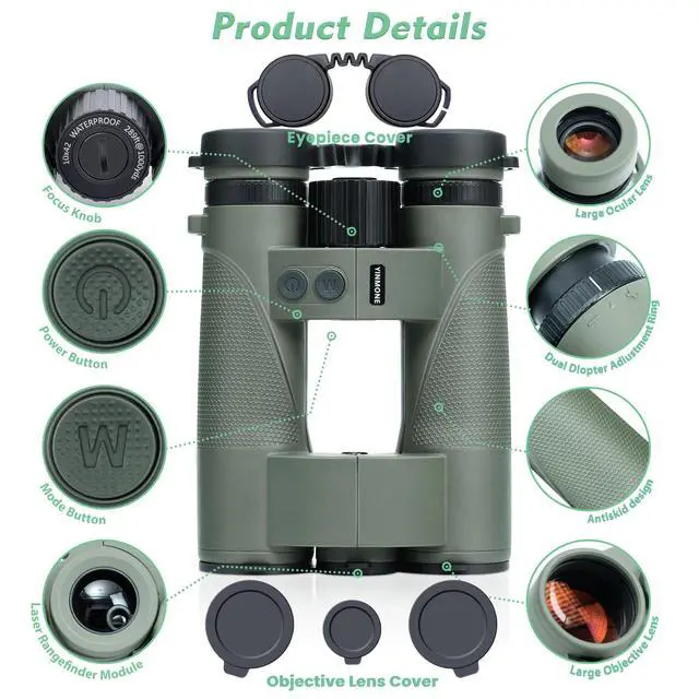 Alt view image 2 of 7 - 10x42 Laser Rangefinder Binoculars 2500Yds Hunting Golf HD Outdoor Ranging | 0.15s Fast Ranging IPX7 Waterproof BAK4 Prism ±1m Accuracy Speed Tracking Night Vision Fogproof Compact Laser Range Finder