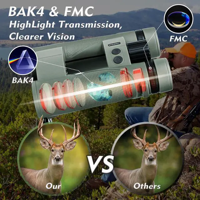Alt view image 6 of 7 - 10x42 Laser Rangefinder Binoculars 2500Yds Hunting Golf HD Outdoor Ranging | 0.15s Fast Ranging IPX7 Waterproof BAK4 Prism ±1m Accuracy Speed Tracking Night Vision Fogproof Compact Laser Range Finder