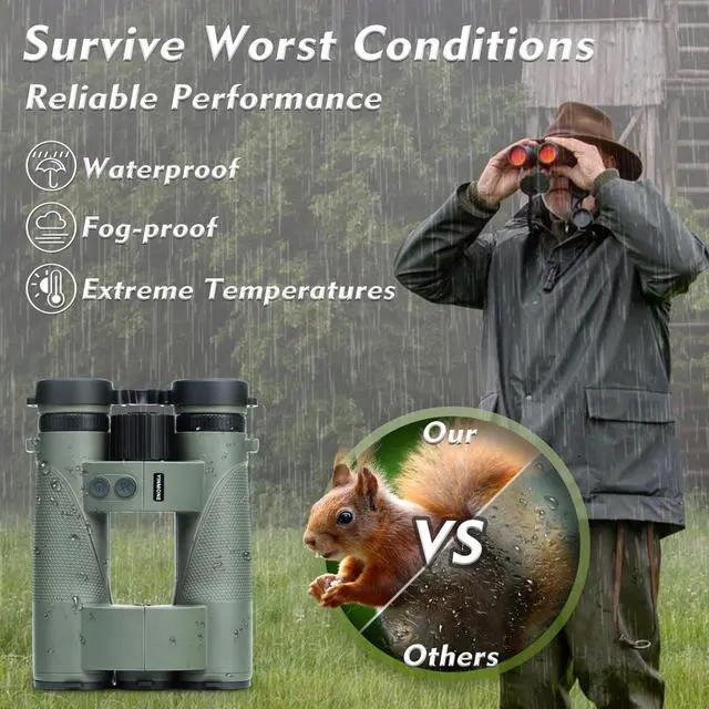 Alt view image 7 of 7 - 10x42 Laser Rangefinder Binoculars 2500Yds Hunting Golf HD Outdoor Ranging | 0.15s Fast Ranging IPX7 Waterproof BAK4 Prism ±1m Accuracy Speed Tracking Night Vision Fogproof Compact Laser Range Finder
