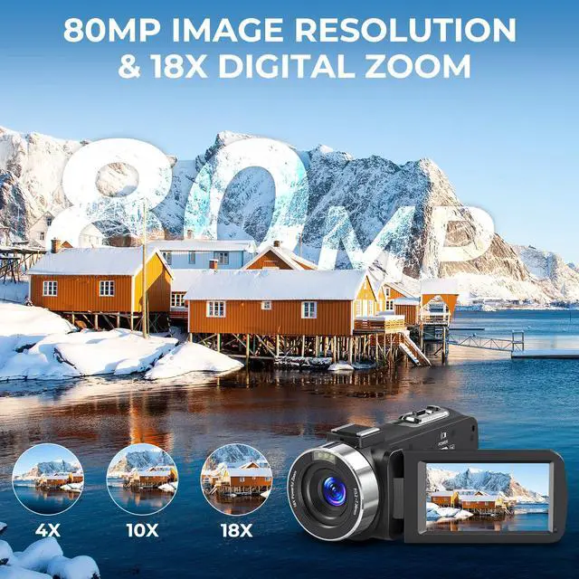 Alt view image 3 of 7 - 4K Ultra 80MP Camcorder Video Camera Vlogging for YouTube Webcam | 18X Digital Zoom,IR Night Vision,3.0" IPS Screen,Video Recorder with 32GB SD Card,2 Batteries,Microphone and Remote Control