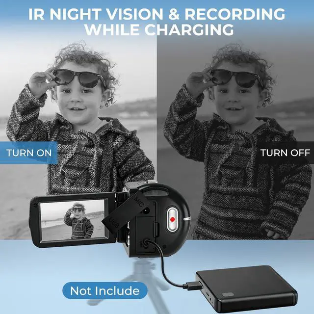 Alt view image 4 of 7 - 4K Ultra 80MP Camcorder Video Camera Vlogging for YouTube Webcam | 18X Digital Zoom,IR Night Vision,3.0" IPS Screen,Video Recorder with 32GB SD Card,2 Batteries,Microphone and Remote Control