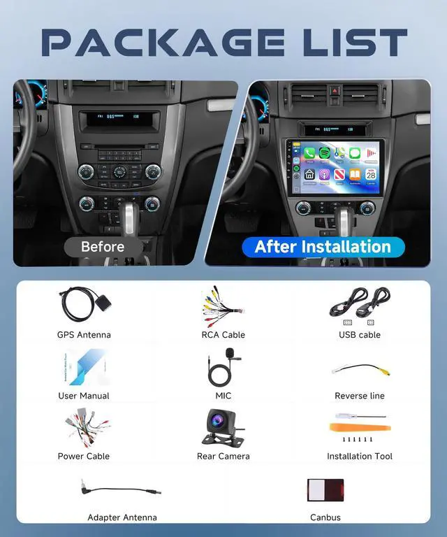 Alt view image 7 of 7 - 4G+64G Android Car Stereo Radio for Ford Fusion Mondeo Mustang 2009-2012 with Wireless Carplay Android Auto, 10.1'' Touchscreen Head Unit GPS Bluetooth 5G-WiFi FM/RDS EQ-32 Backup Camera SWC
