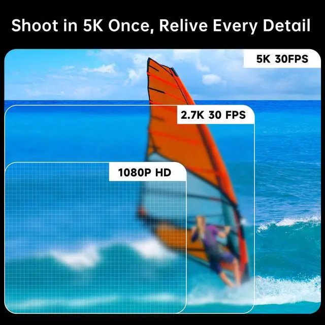 Alt view image 2 of 7 - 5K30FPS Waterproof Action Camera with 64GB Card, IPX7 & 34FT Underwater Cameras, EIS 2.0 Stabilization, 2.4" Touch Screen, 2x1350mAh Batteries for Diving, Cycling, Outdoor Sports