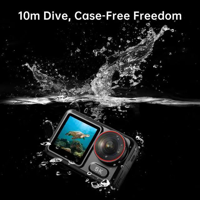 Alt view image 3 of 7 - 5K30FPS Waterproof Action Camera with 64GB Card, IPX7 & 34FT Underwater Cameras, EIS 2.0 Stabilization, 2.4" Touch Screen, 2x1350mAh Batteries for Diving, Cycling, Outdoor Sports