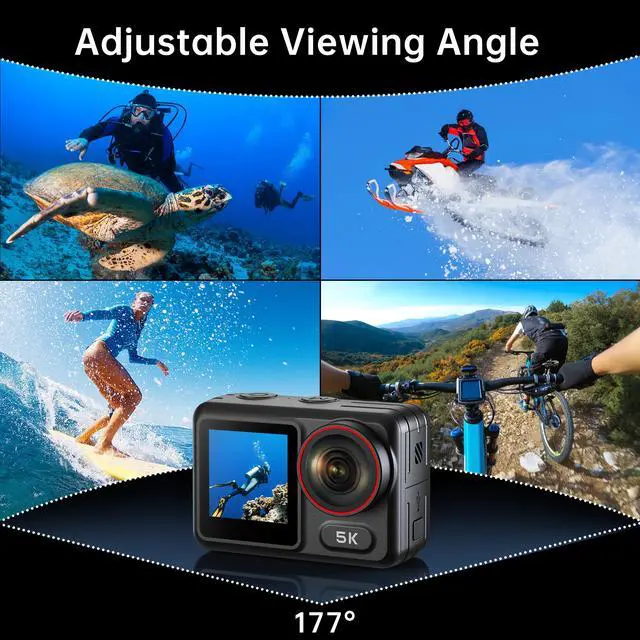 Alt view image 6 of 7 - 5K30FPS Waterproof Action Camera with 64GB Card, IPX7 & 34FT Underwater Cameras, EIS 2.0 Stabilization, 2.4" Touch Screen, 2x1350mAh Batteries for Diving, Cycling, Outdoor Sports