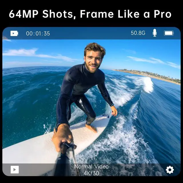 Alt view image 5 of 7 - 5K30FPS Waterproof Action Camera with 64GB Card, IPX7 & 34FT Underwater Cameras, EIS 2.0 Stabilization, 2.4" Touch Screen, 2x1350mAh Batteries for Diving, Cycling, Outdoor Sports