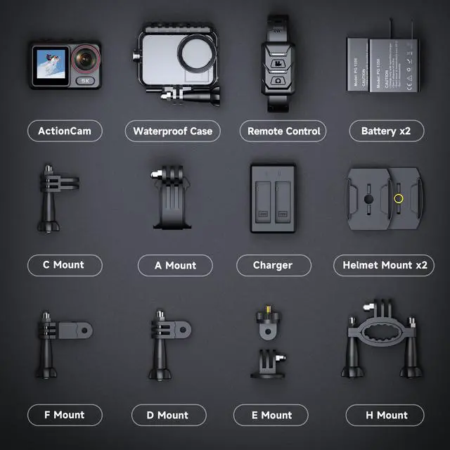 Alt view image 7 of 7 - 5K30FPS Waterproof Action Camera with 64GB Card, IPX7 & 34FT Underwater Cameras, EIS 2.0 Stabilization, 2.4" Touch Screen, 2x1350mAh Batteries for Diving, Cycling, Outdoor Sports