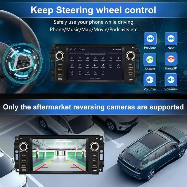 Alt view image 4 of 7 - Car Radio Stereo for Jeep Wrangler JK 2007-2018,Android 13 Touch Screen Wireless CarPlay Android Auto Bluetooth GPS 2+32G Head Unit with FM DSP