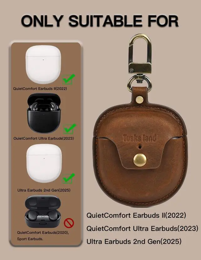 Alt view image 2 of 5 - Earbuds Case for Bose QuietComfort Ultra 1st/2nd & Earbuds II | Genuine leather case attaches to bags or belt loops for easy everyday carry during commutes, travel and daily outings