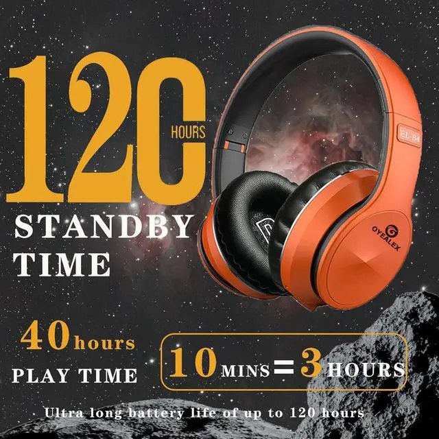 Alt view image 2 of 7 - Active Noise Cancelling Bluetooth Over Ear Headphones, Orange | Wireless with Microphone HiFi Audio Deep Bass for Home Travel Office Man & Women,Comfortable Fit,Rechargeable Long Lasting