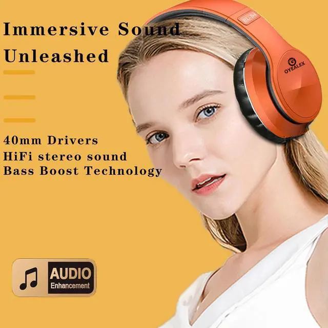 Alt view image 3 of 7 - Active Noise Cancelling Bluetooth Over Ear Headphones, Orange | Wireless with Microphone HiFi Audio Deep Bass for Home Travel Office Man & Women,Comfortable Fit,Rechargeable Long Lasting
