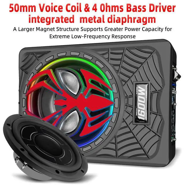 Alt view image 4 of 7 - 2026 Upgraded 1600W Car Subwoofers, 10" Ultra-Thin Powered Under-Seat Subs with Built-in Amplifier, (LPF/Gain/Bass Boost) RGB Ambient Lights, Independent Bass Knob, High Output Distortion-Free Audio