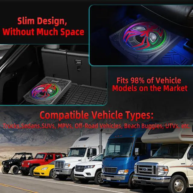 Alt view image 5 of 7 - 2026 Upgraded 1600W Car Subwoofers, 10" Ultra-Thin Powered Under-Seat Subs with Built-in Amplifier, (LPF/Gain/Bass Boost) RGB Ambient Lights, Independent Bass Knob, High Output Distortion-Free Audio