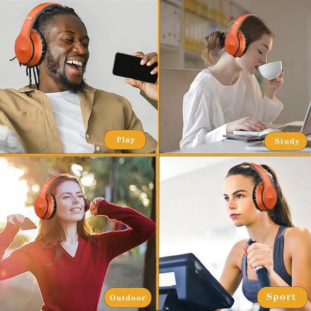 Alt view image 6 of 7 - Active Noise Cancelling Bluetooth Over Ear Headphones, Orange | Wireless with Microphone HiFi Audio Deep Bass for Home Travel Office Man & Women,Comfortable Fit,Rechargeable Long Lasting