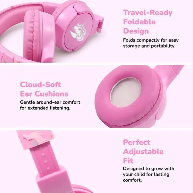 Alt view image 2 of 7 - Kids Safe Wireless Light Up Headphones, Foldable Tangle-Free 3.5mm Jack, Volume Limiting 85/94dB, Over-Ear with Microphone for School/Toddlers/Teens/Boys/Girls/Ipad/Tablet/Kindle/Phones/Travel/Plane