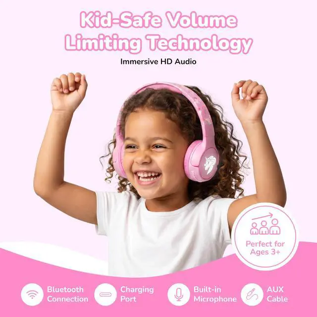 Alt view image 3 of 7 - Kids Safe Wireless Light Up Headphones, Foldable Tangle-Free 3.5mm Jack, Volume Limiting 85/94dB, Over-Ear with Microphone for School/Toddlers/Teens/Boys/Girls/Ipad/Tablet/Kindle/Phones/Travel/Plane
