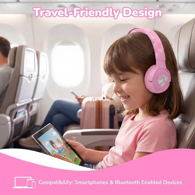 Alt view image 4 of 7 - Kids Safe Wireless Light Up Headphones, Foldable Tangle-Free 3.5mm Jack, Volume Limiting 85/94dB, Over-Ear with Microphone for School/Toddlers/Teens/Boys/Girls/Ipad/Tablet/Kindle/Phones/Travel/Plane