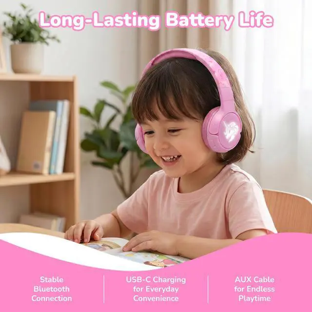 Alt view image 6 of 7 - Kids Safe Wireless Light Up Headphones, Foldable Tangle-Free 3.5mm Jack, Volume Limiting 85/94dB, Over-Ear with Microphone for School/Toddlers/Teens/Boys/Girls/Ipad/Tablet/Kindle/Phones/Travel/Plane