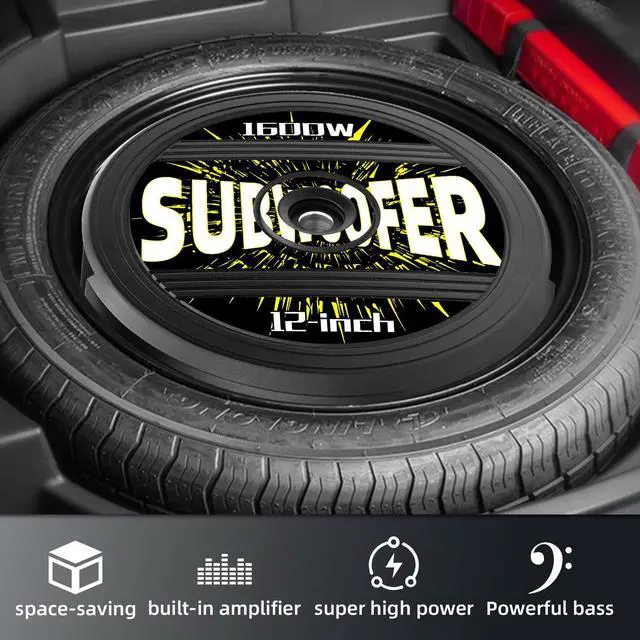 Alt view image 2 of 7 - 12" Active Spare Tire Subwoofer - 1600W Peak / 200W RMS, Plug & Play Car Subwoofer with Remote Control | Specifically Designed for Spare Tire Well | Deep Bass Car Amplifier Audio System