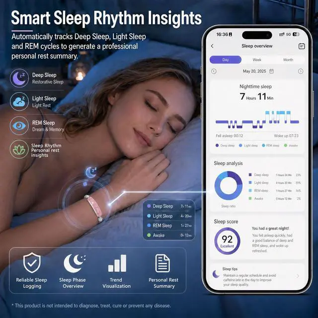 Alt view image 2 of 7 - Smart Bracelet for Women Jewelry Fitness & Activity Trackers with 24/7 Activity Heartbeat, Rhythm & Recovery, Adjustable Screenless Tracker for Women