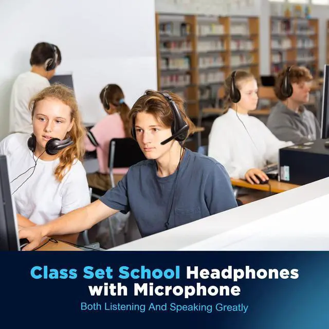 Alt view image 5 of 6 - 30 Pack Bulk Classroom Headphones with Microphone Students Wired School Class Set Headphones for School Library Computer Office Adults 3.5 Jack Universal Plug (Black)