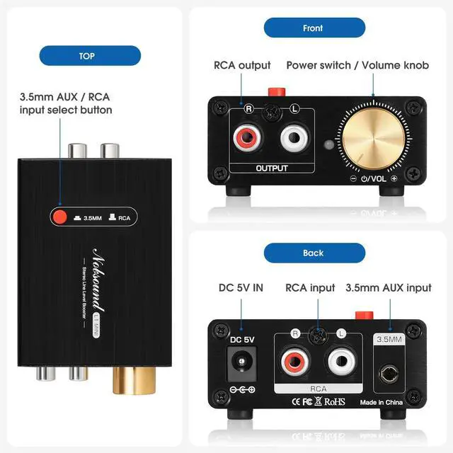 Alt view image 7 of 7 - L1-MiINI Stereo Line Level Booster Amplifier Audio Preamp 20dB Gain + Volume Control