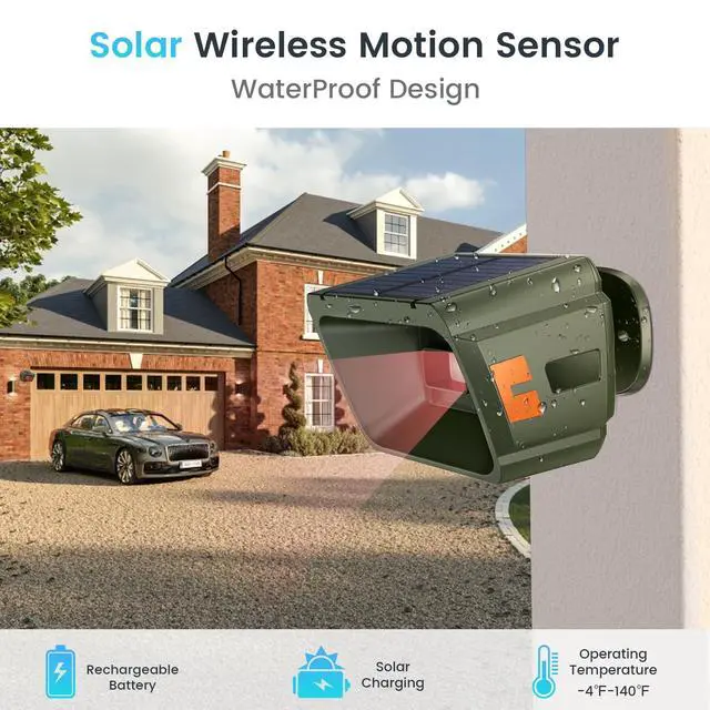 Alt view image 4 of 7 - Solar Driveway Alarm - 1/2 Mile Long Range Wireless Driveway Alarm | Weatherproof & rechargeable driveway sensor with 3 sensitivity levels, set different tones for driveway gate outdoor property
