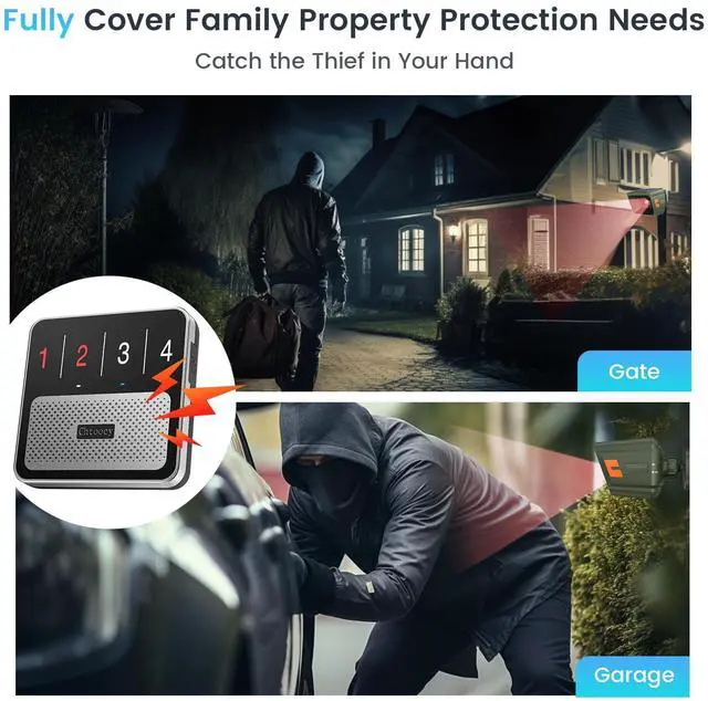 Alt view image 5 of 7 - Solar Driveway Alarm - 1/2 Mile Long Range Wireless Driveway Alarm | Weatherproof & rechargeable driveway sensor with 3 sensitivity levels, set different tones for driveway gate outdoor property