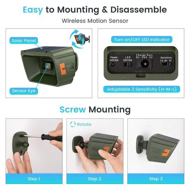 Alt view image 7 of 7 - Solar Driveway Alarm - 1/2 Mile Long Range Wireless Driveway Alarm | Weatherproof & rechargeable driveway sensor with 3 sensitivity levels, set different tones for driveway gate outdoor property
