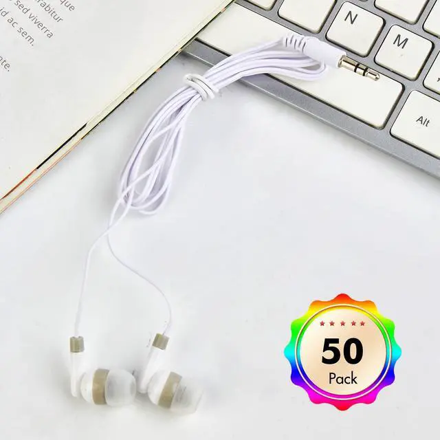 Alt view image 7 of 7 - Bulk Earbuds Headphones 50 Pack, Wholesale Disposable Earphones for Schools Classroom Students Kids Children (White)