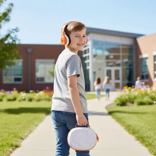 Alt view image 4 of 7 - Headphone Case for JBL Junior 470NC/ JR 470 NC/JR 460 NC/Tune 670NC Kids Headphone (Box Only) (Grey-Orange)